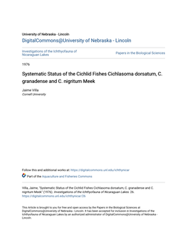 Systematic Status of the Cichlid Fishes Cichlasoma Dorsatum, C. Granadense and C. Nigritum Meek