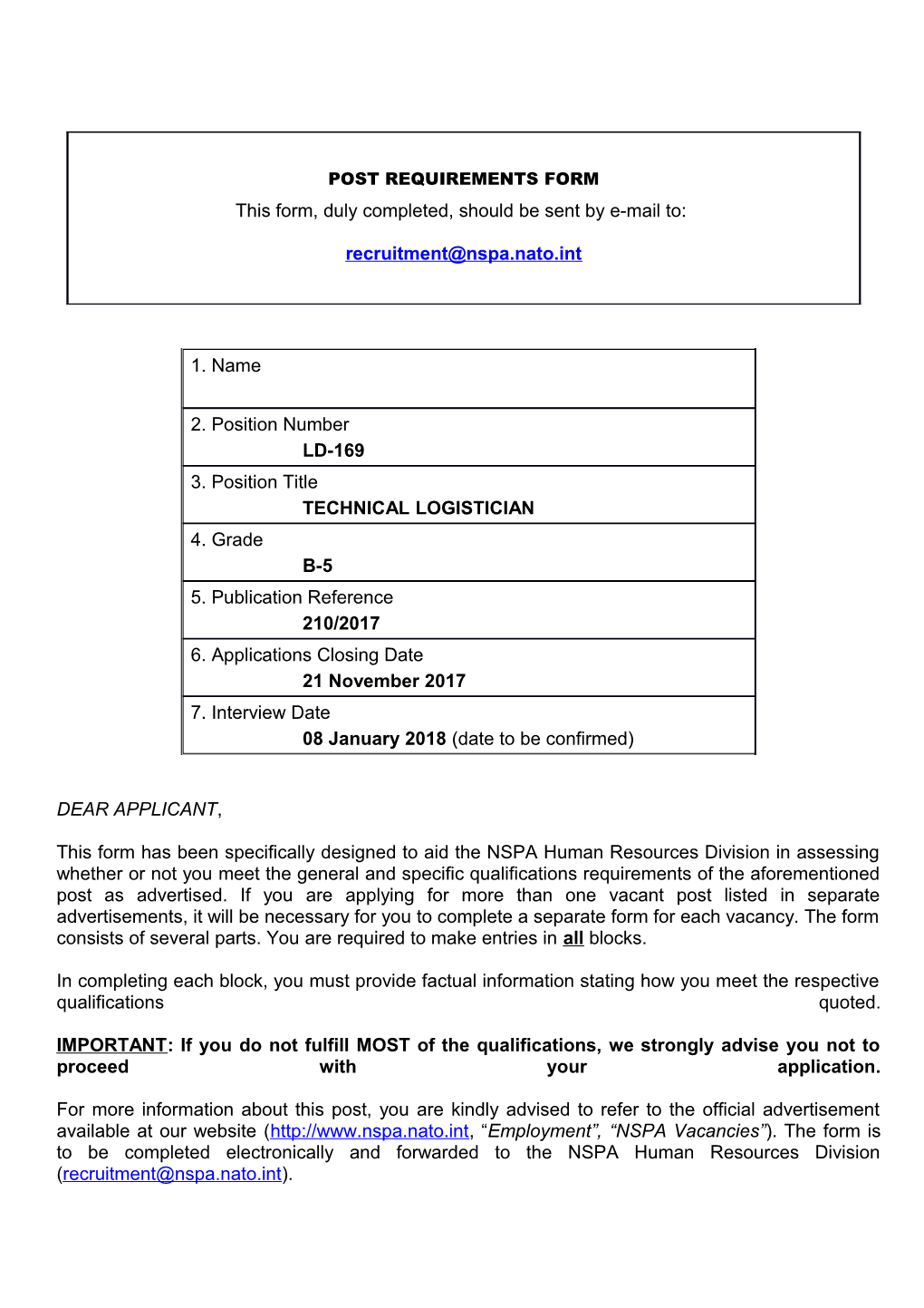 Post Requirements Form s1