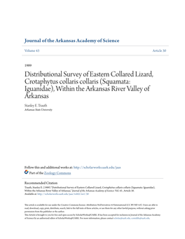 Distributional Survey of Eastern Collared Lizard, Crotaphytus Collaris Collaris (Squamata: Iguanidae), Within the Arkansas River Valley of Arkansas Stanley E