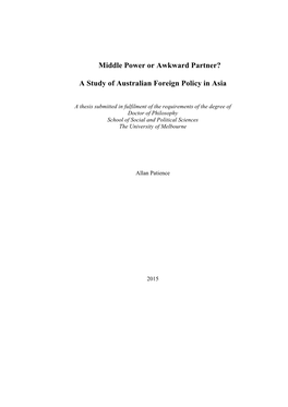 Middle Power Or Awkward Partner? a Study of Australian Foreign Policy in Asia