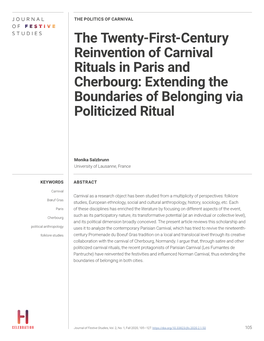 The Twenty-First-Century Reinvention of Carnival Rituals in Paris and Cherbourg: Extending the Boundaries of Belonging Via Politicized Ritual