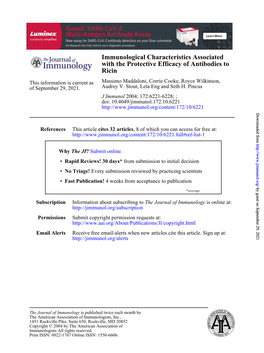 Ricin with the Protective Efficacy of Antibodies to Immunological