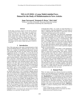 NELA-GT-2018: a Large Multi-Labelled News Dataset for the Study of Misinformation in News Articles