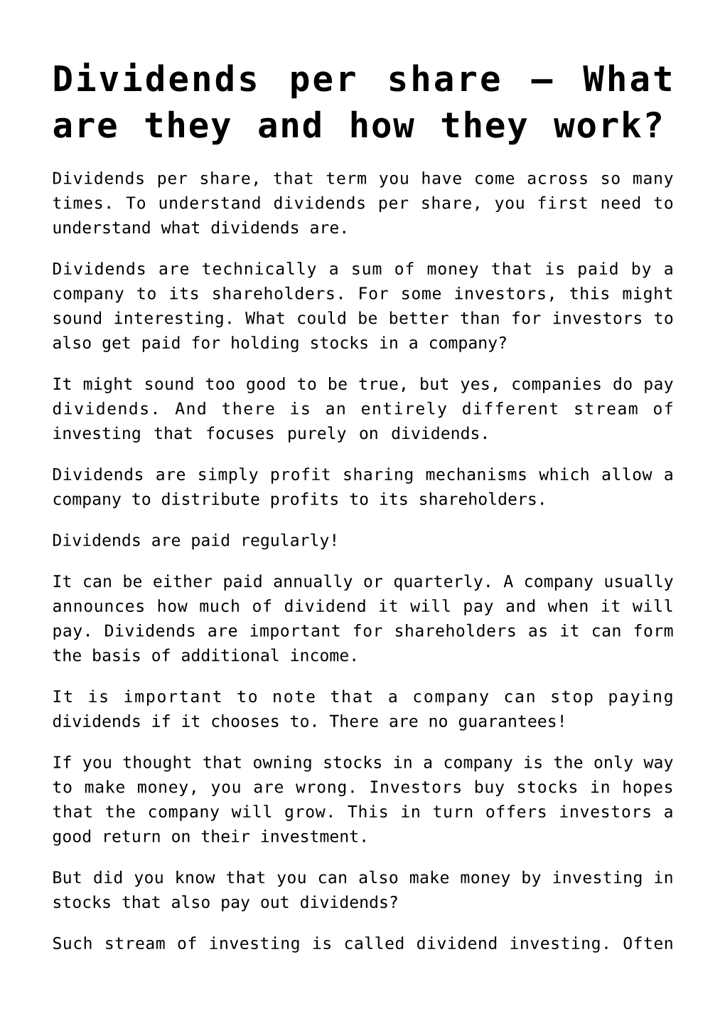 Dividends Per Share – What Are They And How They Work? - DocsLib