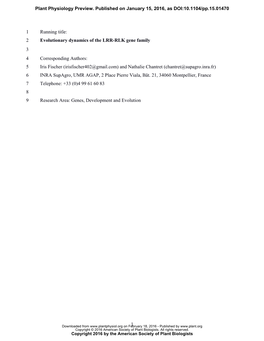 1 Running Title: 1 Evolutionary Dynamics of the LRR-RLK Gene Family 2 3 Corresponding Authors: 4 Iris Fischer (Irisfischer402@Gm