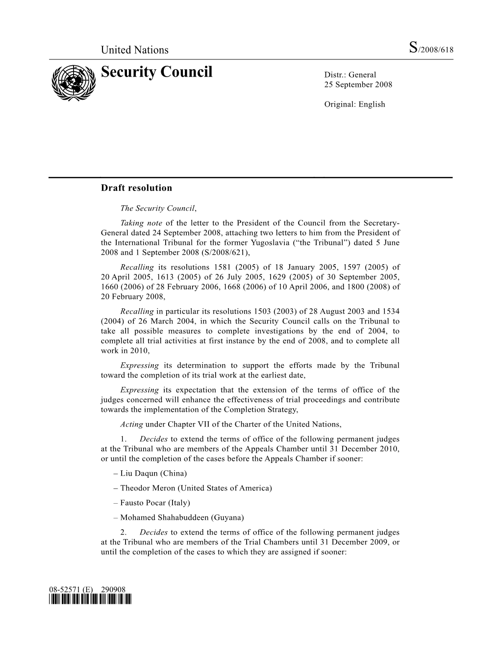 Security Council Distr.: General 25 September 2008