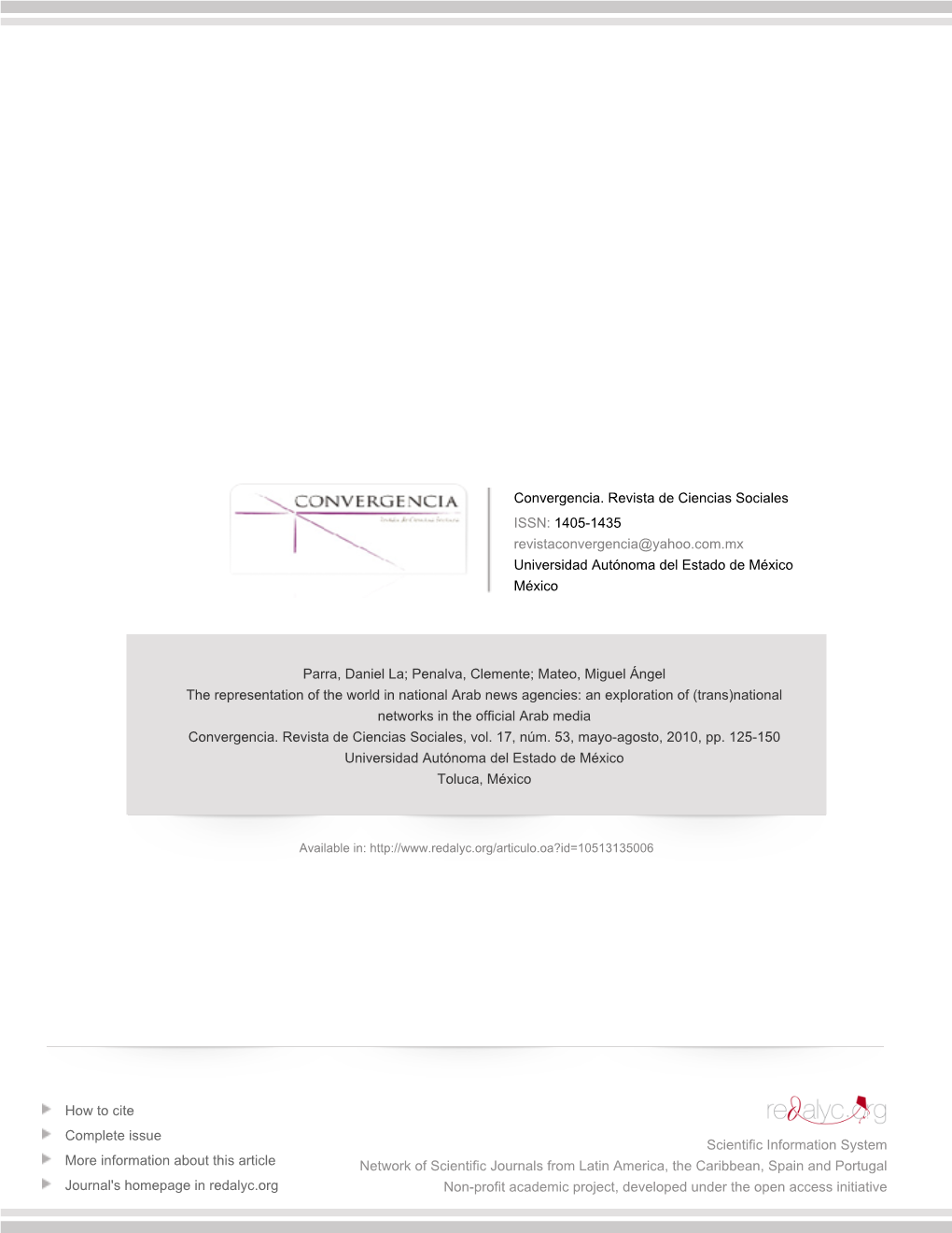 The Representation of the World in National Arab News Agencies: an Exploration of (Trans) National Networks in the Official Arab Media