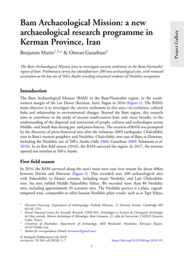 A New Archaeological Research Programme in Kerman Province, Iran