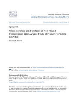 Characteristics and Functions of Non-Mound Mississippian Sites: a Case Study of Fitzner North End (9SN256)