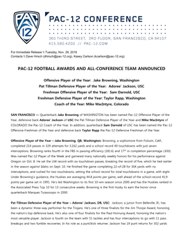 Pac-12 Football Awards and All-Conference Team Announced