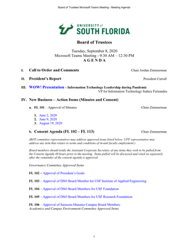 Board of Trustees Microsoft Teams Meeting - Meeting Agenda