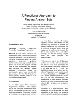 A Functional Approach to Finding Answer Sets