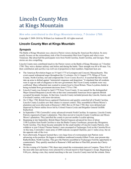 Lincoln County Men at Kings Mountain