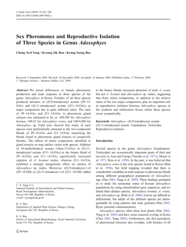 Sex Pheromones and Reproductive Isolation of Three Species in Genus Adoxophyes