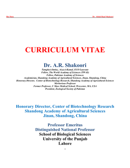 CV of Prof. Dr. Abdul Rauf Shakoori