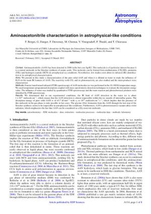 Aminoacetonitrile Characterization in Astrophysical-Like Conditions