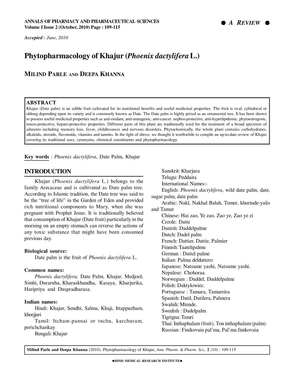Phytopharmacology of Khajur ( Phoenix Dactylifera L.)