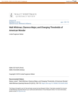 Walt Whitman, Clarence Major, and Changing Thresholds of American Wonder
