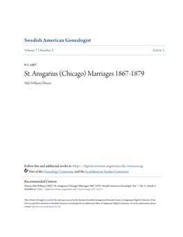 St. Ansgarius (Chicago) Marriages 1867-1879 Nils William Olsson