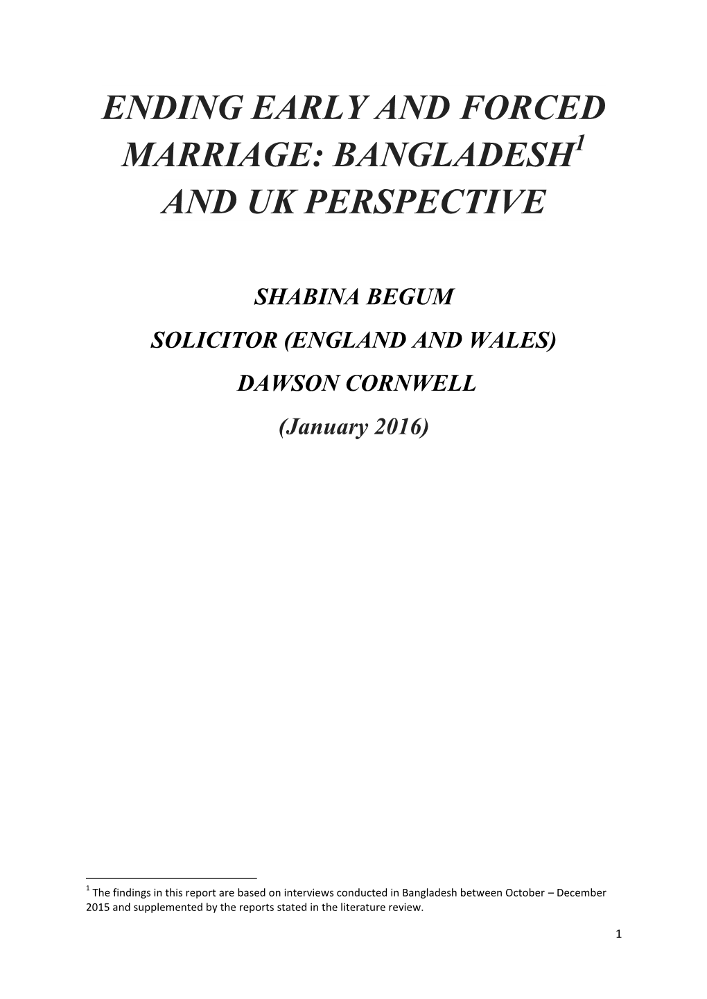 Ending Early and Forced Marriage: Bangladesh and Uk Perspective