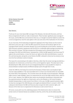 Letter from Dame Melanie Dawes to Rt Hon Damian Green MP on The