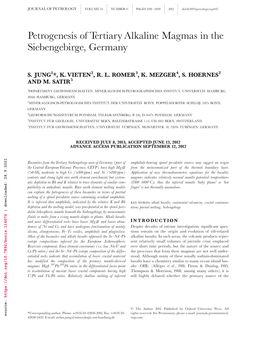 Petrogenesis of Tertiary Alkaline Magmas in the Siebengebirge