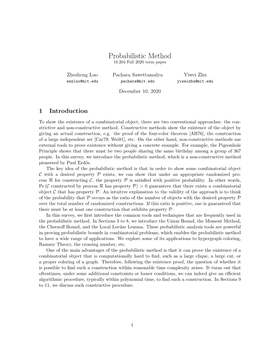Probabilistic Method 18.204 Fall 2020 Term Paper
