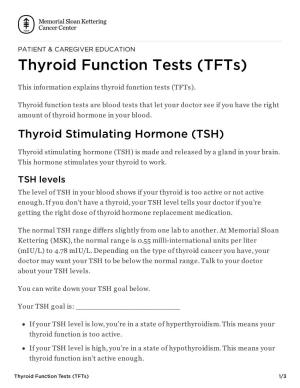 Thyroid Function Tests (Tfts) | Memorial Sloan Kettering Cancer Center