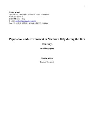 Population and Environment in Northern Italy During the 16Th Century