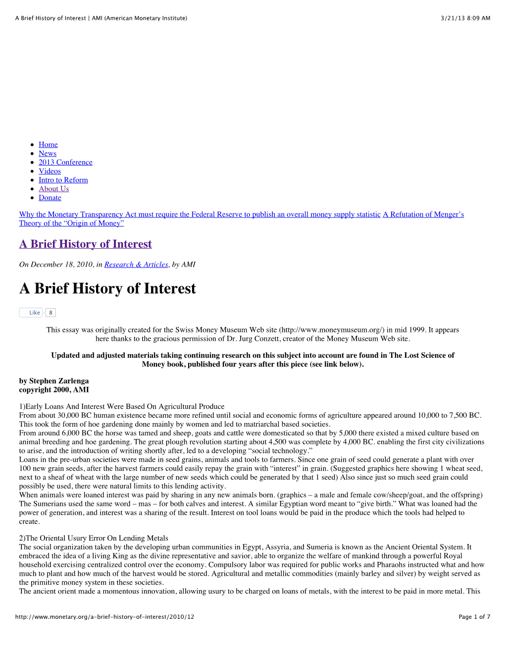 A Brief History of Interest | AMI (American Monetary Institute) 3/21/13 8:09 AM