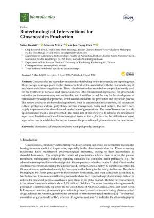 Biotechnological Interventions for Ginsenosides Production