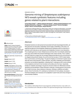 Genome Mining of Streptomyces Scabrisporus NF3 Reveals Symbiotic Features Including Genes Related to Plant Interactions
