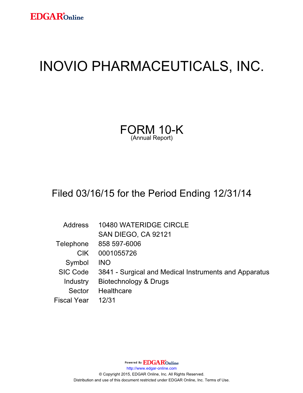 Inovio Pharmaceuticals, Inc