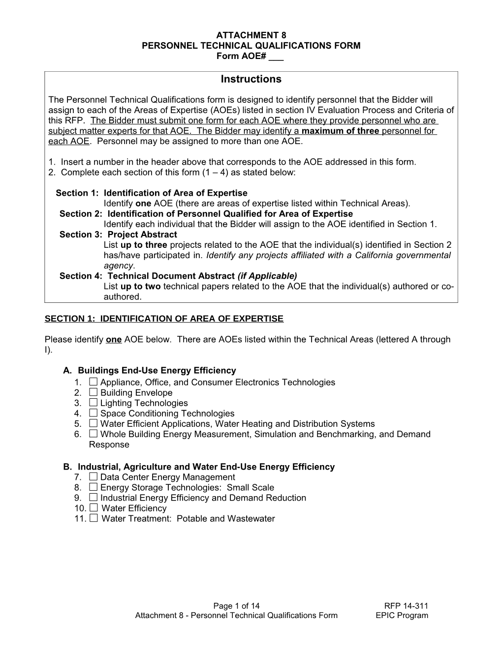 Personnel Technical Qualifications Form