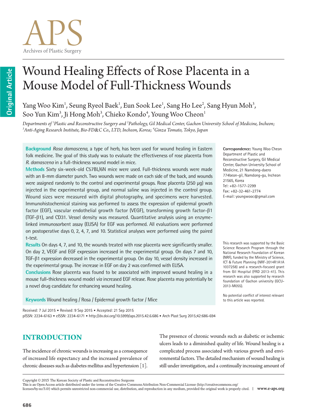 Wound Healing Effects of Rose Placenta in a Mouse Model of Full-Thickness Wounds