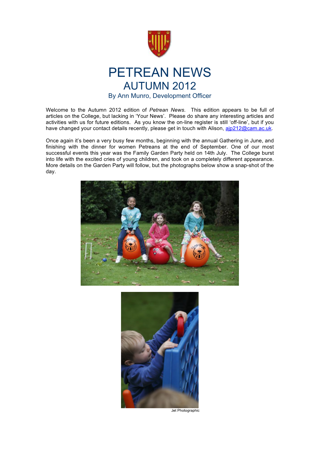 PETREAN NEWS AUTUMN 2012 by Ann Munro, Development Officer