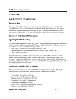 APPENDIX C WILDERNESS EVALUATION Introduction Inventory Of