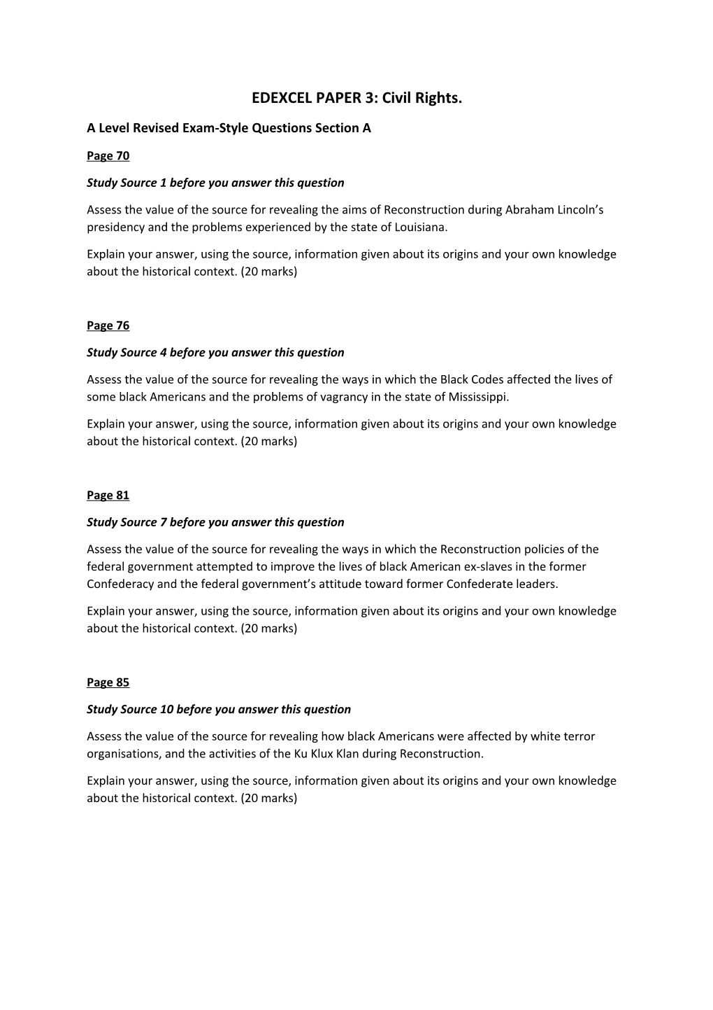 EDEXCEL PAPER 3 Civil Rights New Section a Questions