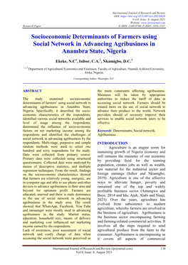 Socioeconomic Determinants of Farmers Using Social Network in Advancing Agribusiness in Anambra State, Nigeria