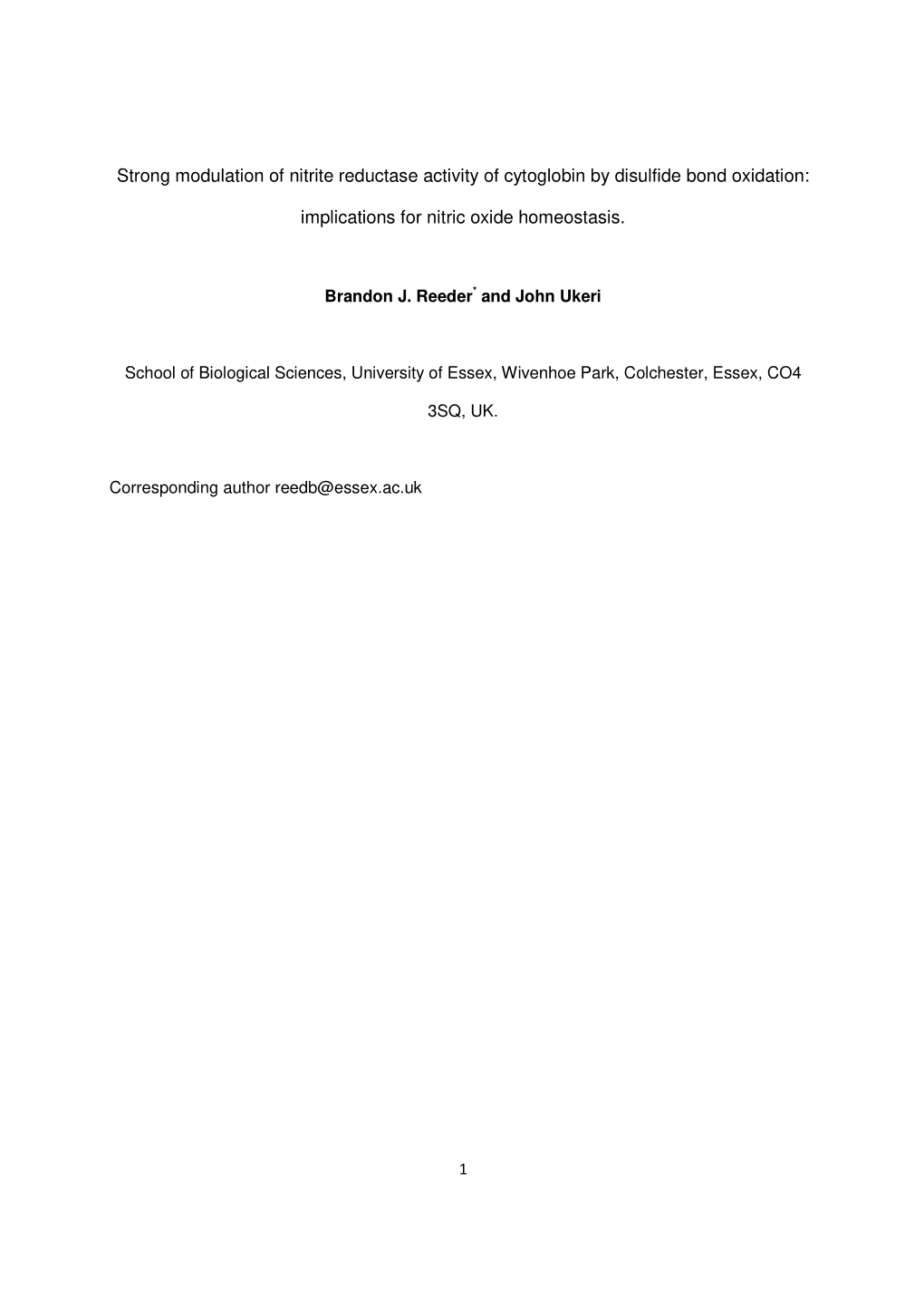 Strong Modulation of Nitrite Reductase Activity of Cytoglobin by Disulfide Bond Oxidation