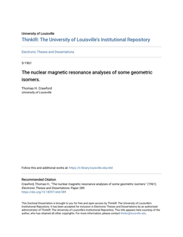 The Nuclear Magnetic Resonance Analyses of Some Geometric Isomers