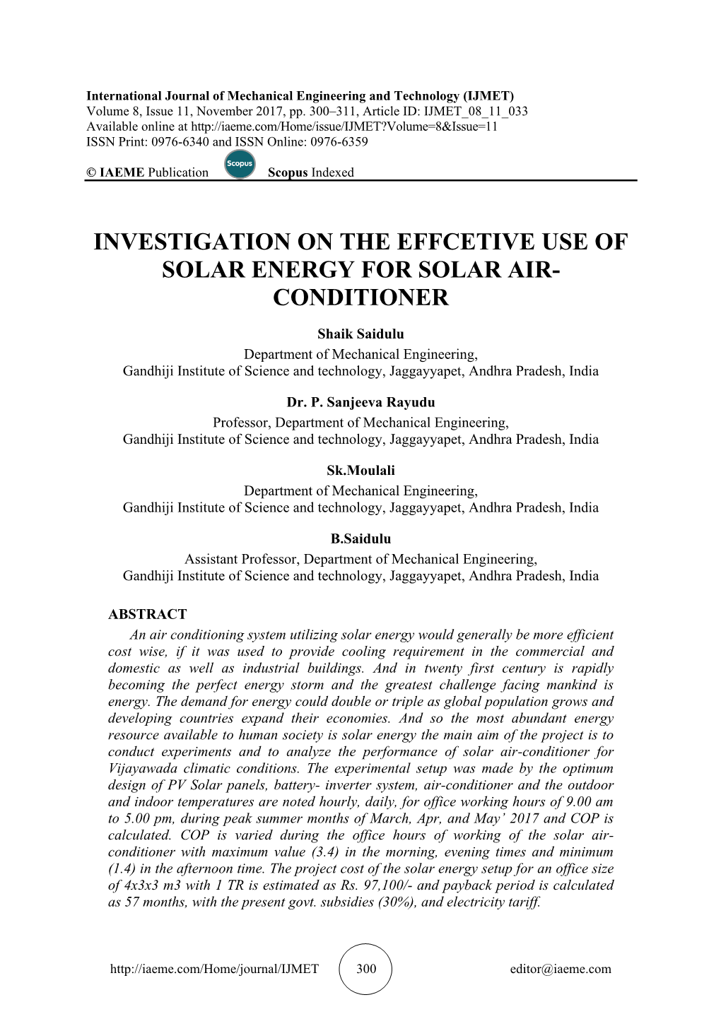 Investigation on the Effcetive Use of Solar Energy for Solar Air- Conditioner