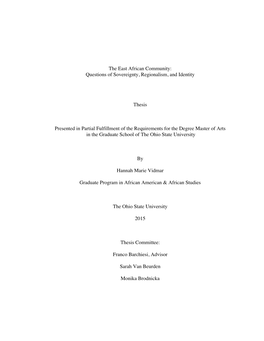 The East African Community: Questions of Sovereignty, Regionalism, and Identity