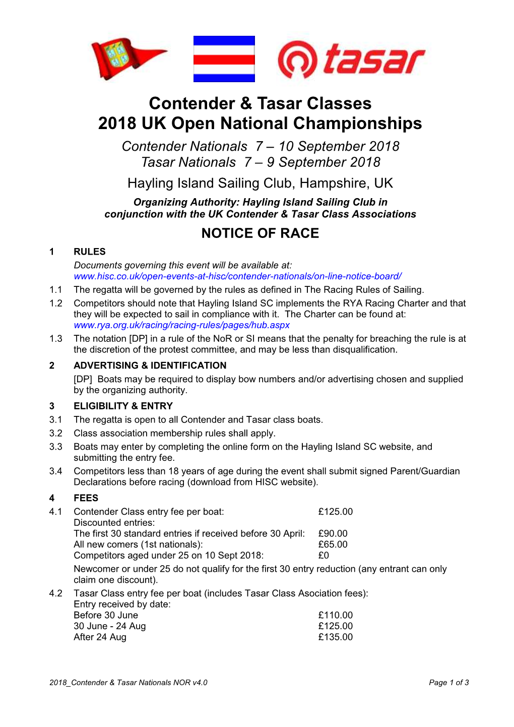 Contender & Tasar Classes 2018 UK Open National Championships