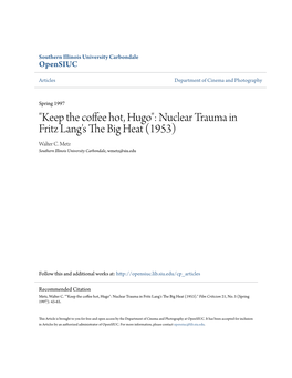 "Keep the Coffee Hot, Hugo": Nuclear Trauma in Fritz Lang's the Big Heat