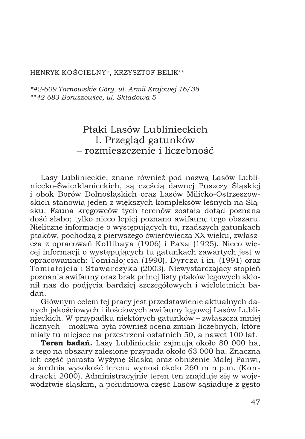 Ptaki Lasów Lublinieckich I. Przegląd Gatunków – Rozmieszczenie I Liczebność