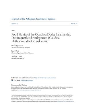 Food Habits of the Ouachita Dusky Salamander, Desmognathus Brimleyorum (Caudata: Plethodontidae), in Arkansas David H