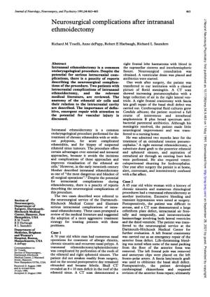 Neurosurgical Complications After Intranasal Ethmoidectomy 465 J Neurol Neurosurg Psychiatry: First Published As 10.1136/Jnnp.54.5.463 on 1 May 1991
