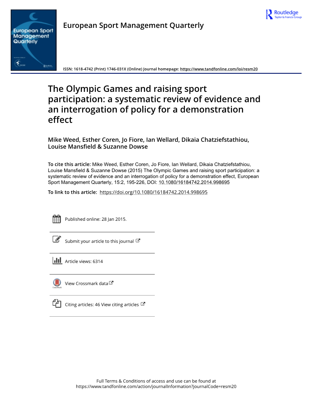 The Olympic Games and Raising Sport Participation: a Systematic Review of Evidence and an Interrogation of Policy for a Demonstration Effect