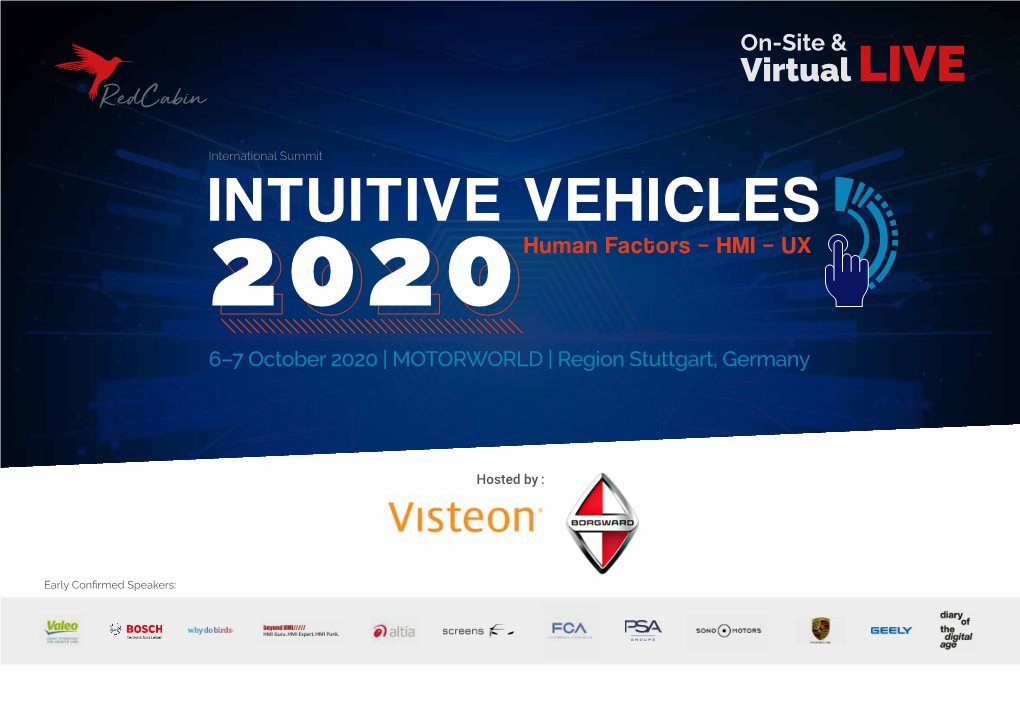 INTUITIVE VEHICLES 20202020Human Factors – HMI – UX 6–7 October 2020 | MOTORWORLD | Region Stuttgart, Germany